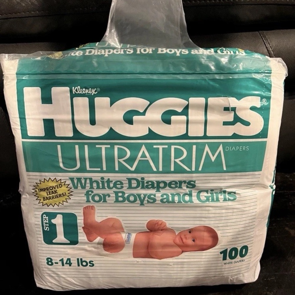 Vintage Huggies Ultratrim Size 1 White Diapers 8-14 lbs Unisex 100 Count